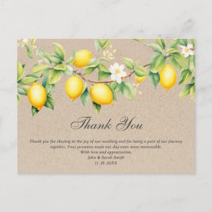 Rustic Kraft Lemon Theme Wedding Thank You Postcard