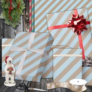 Rustic Kraft Light Dusty Blue Wide Stripe Holiday Wrapping Paper