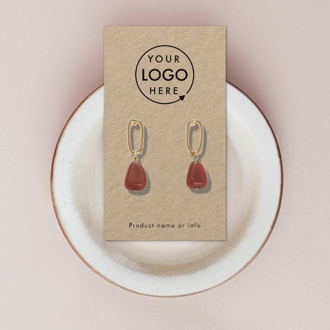Rustic Kraft Logo Jewelery Earring Display Card (Modern natural rustic kraft earring display card by Guava - clean, stylish, and customizable)