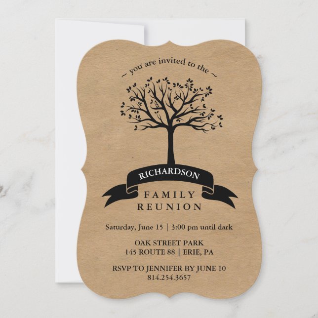 Rustic Kraft Look Family Reunion with Tree Invitation (Front)
