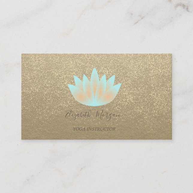 Rustic Kraft,Lotus,Gold Confetti Yoga Instructor Business Card (Front)