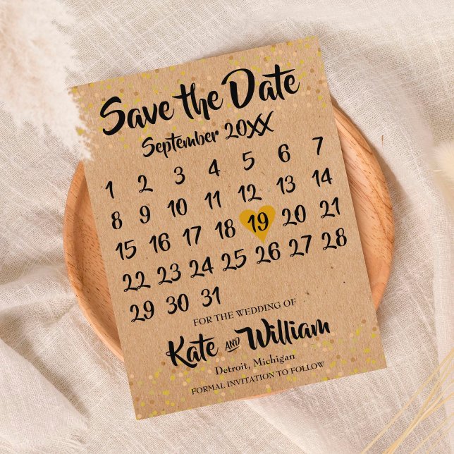 Rustic Kraft Love Heart Calendar Save the Date Announcement Postcard (Creator Uploaded)