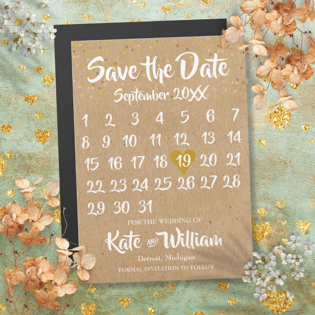 Rustic Kraft Love Heart Calendar Save the Date Magnetic Invitation (Rustic Kraft Love Heart Calendar Save the Date Magnetic Invitation)