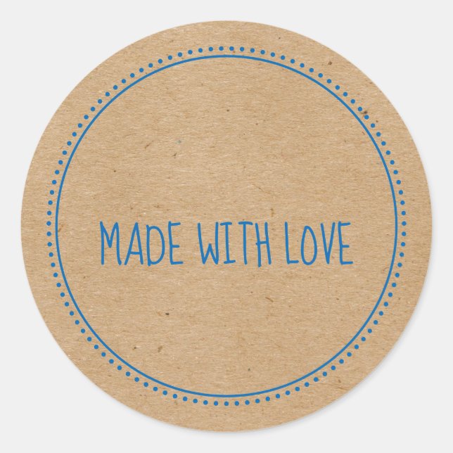 Rustic Kraft Made With Love Handwritten Dotted Classic Round Sticker (Front)