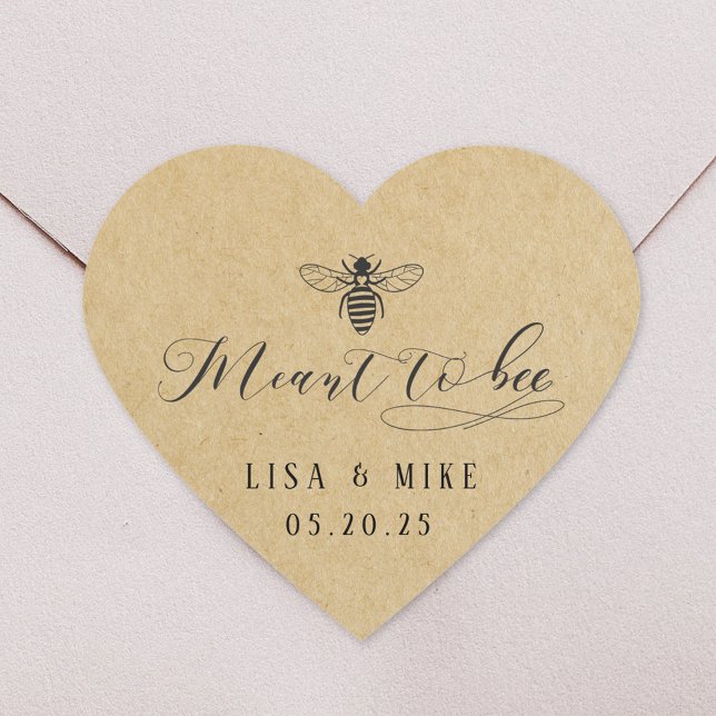 Rustic Kraft Meant to Bee Honey Wedding Favour Heart Sticker (Creator Uploaded)