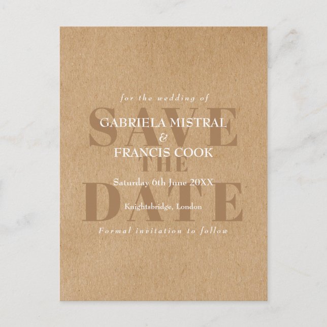 Rustic Kraft Modern Elegant Chic Save the Date Postcard (Front)