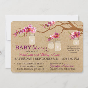 Rustic Kraft Modern Floral Hanging Jar Baby Shower Invitation