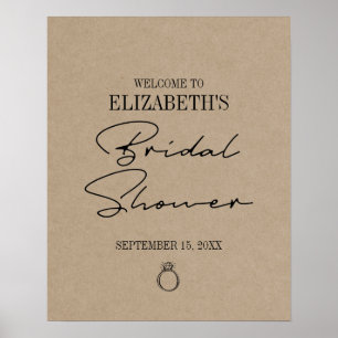 Rustic Kraft Modern Script Bridal Shower Welcome Poster