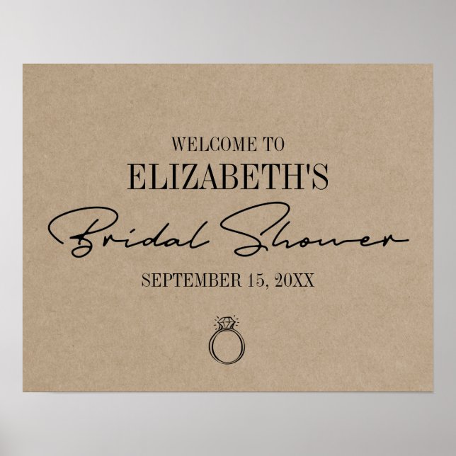 Rustic Kraft Modern Script Bridal Shower Welcome Poster (Front)