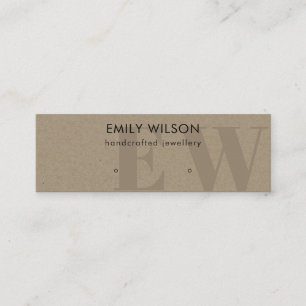 Rustic Kraft Monogram Stud Earring Display Mini Business Card
