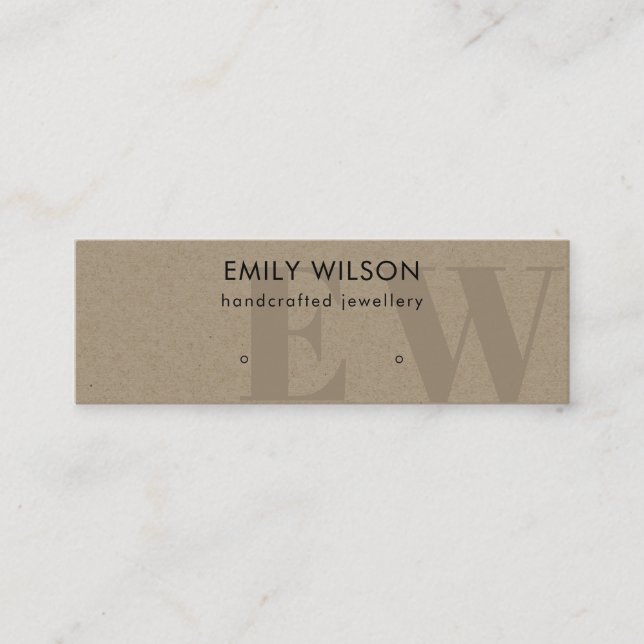 Rustic Kraft Monogram Stud Earring Display Mini Business Card (Front)