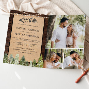 Rustic Kraft Mountain Forest Photo QR Code Wedding Invitation