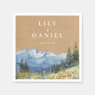 Rustic Kraft Mountain Wildflower Wedding Napkin