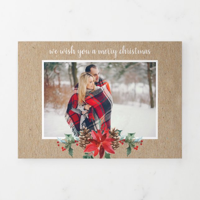 Rustic kraft multi photo Christmas Tri-Fold Holiday Card (Cover)