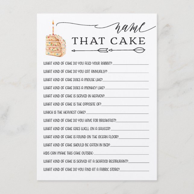 Rustic Kraft Name That Cake Bridal Shower Game Enclosure Card (Front)
