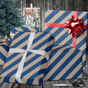 Rustic Kraft Navy Blue Wide Stripe Holiday Wrapping Paper