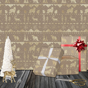 Rustic Kraft Nordic Sweater Gold Winter Animals Wr Wrapping Paper
