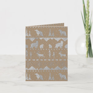 Rustic Kraft Nordic Sweater Silver Winter Animals Holiday Card