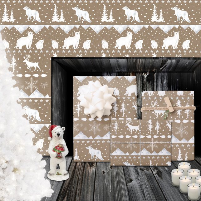 Rustic Kraft Nordic Sweater White Winter Animals Wrapping Paper Sheet (Rustic Kraft Nordic Sweater White Winter Animals Wrapping Paper Sheets)