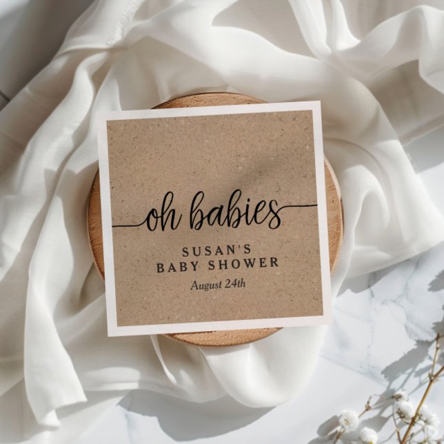 Rustic Kraft Oh Babies Twins Shower Personalised Napkin (Creator Uploaded)