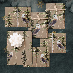 Rustic Kraft Owls In A Woodland Forest Wrapping Paper Sheet
