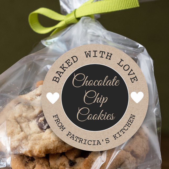 Rustic Kraft Paper Baked With Love  Choco Cookies  Classic Round Sticker (Creator Uploaded)