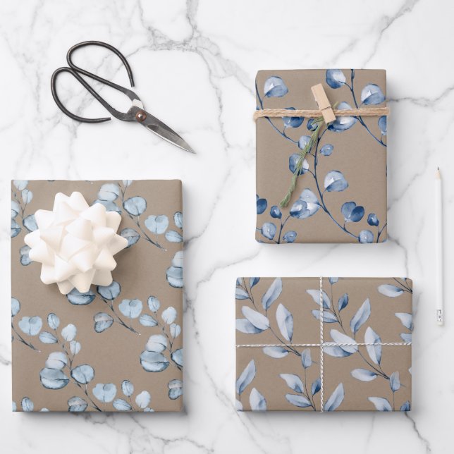 Rustic Kraft Paper Blue Eucalyptus Sprigs 2 (Front)