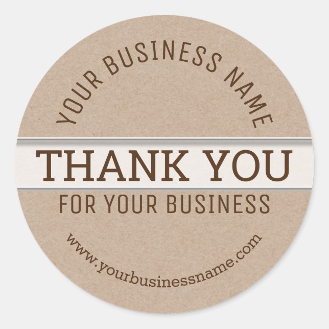 Rustic Kraft Paper Business Thank You Classic Round Sticker (Front)