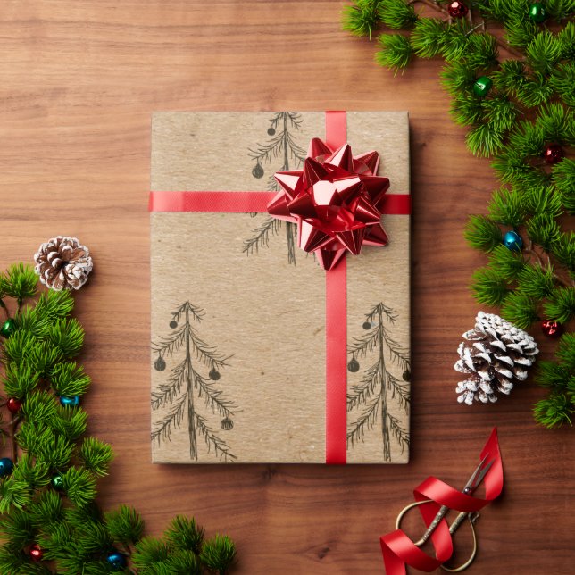 Rustic Kraft Paper | Christmas Tree Sketch Minimal (Holiday Gift)