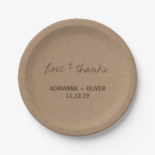 Rustic Kraft Paper Country Wedding Love & Thanks Plate