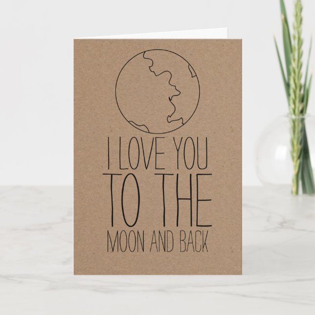 Rustic Kraft Paper Cute Moon Valentines Day Holiday Card (Front)