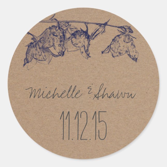 Rustic Kraft Paper Floral Wedding Favour Classic Round Sticker (Front)