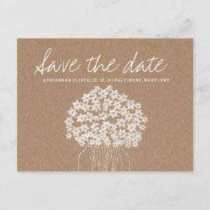 Rustic Kraft Paper Flowers Mason Jar Save The Date Announcement Postcard