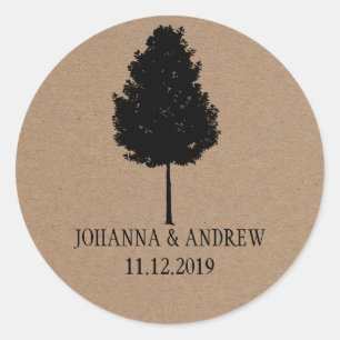Rustic Kraft Paper Forest Tree Wedding Classic Round Sticker