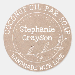 Rustic Kraft Paper Handmade Personalised Classic Round Sticker