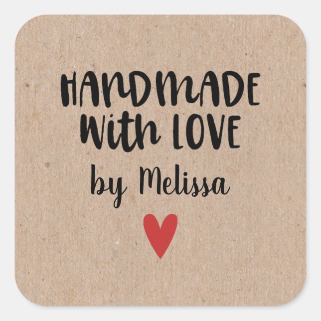 Rustic Kraft Paper Handmade With Love Square Sticker (Front)