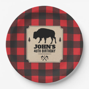 Rustic Kraft Paper Look Buffalo Plaid with Bison Plate