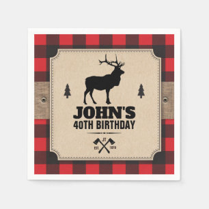 Rustic Kraft Paper Look Buffalo Plaid with Elk Napkin