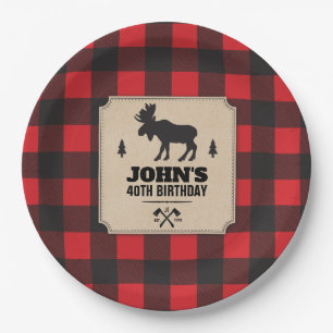 Rustic Kraft Paper Look Buffalo Plaid with Moose Plate