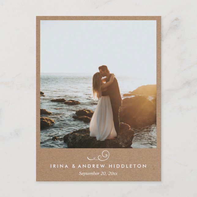 Rustic Kraft Paper Love And Thanks Wedding Photo Postcard (Front)