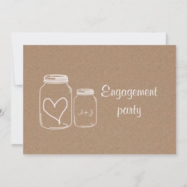 Rustic Kraft Paper Masonjar Heart Engagement Party Invitation (Back)