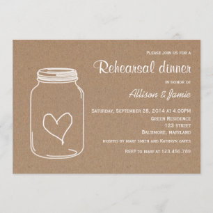 Rustic Kraft Paper Masonjar Heart Rehearsal Dinner Invitation