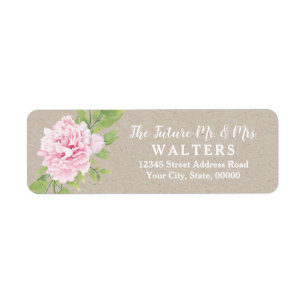 Rustic Kraft Paper Pink Watercolor Flower    Return Address Label