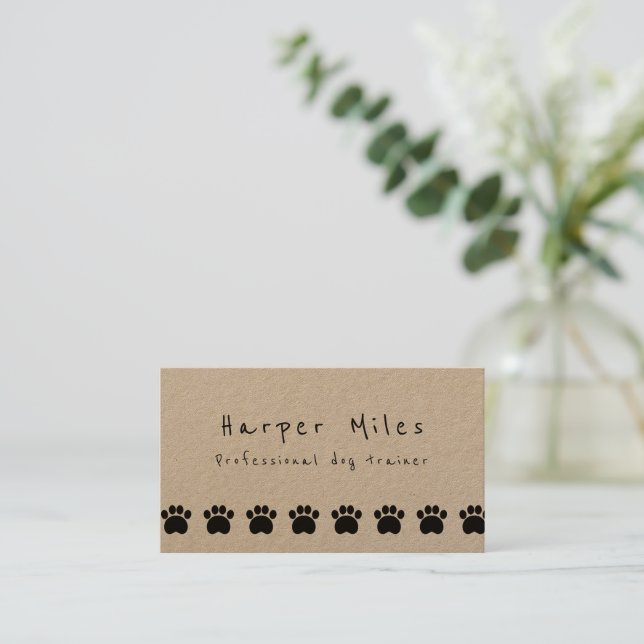 Rustic kraft paper puppy dog trainer business card (Standing Front)