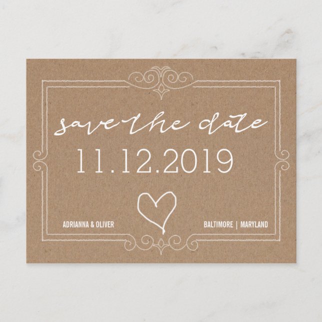Rustic Kraft Paper Save The Date Typography Announcement Postcard (Front)