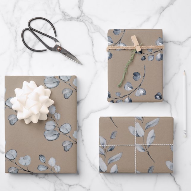 Rustic Kraft Paper Silver Grey Eucalyptus Sprigs (Front)