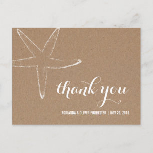 Rustic Kraft Paper Starfish Nautical Wedding Postcard