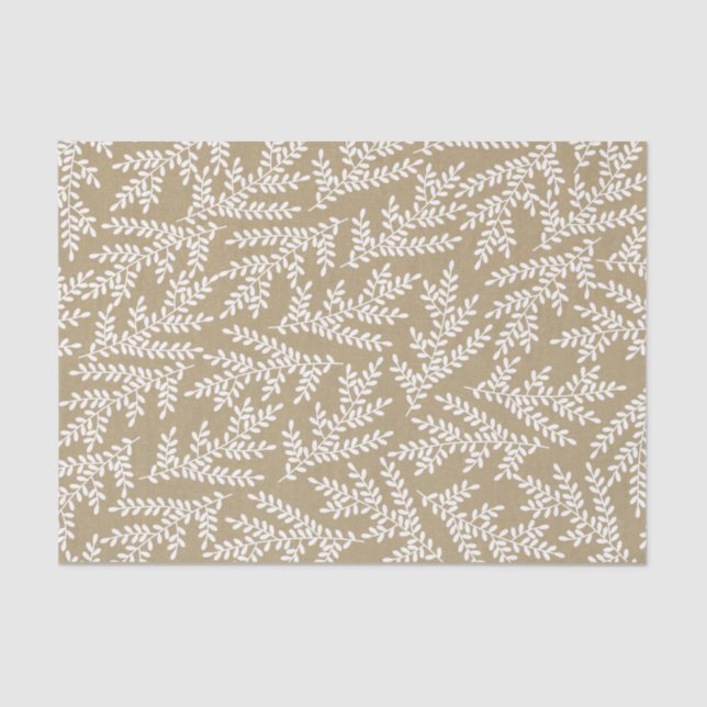Rustic Kraft Paper Textured White Foliage Pattern (Front)
