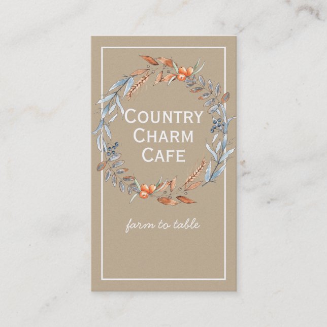 Rustic Kraft Paper Watercolor Wreath Business Card (Front)