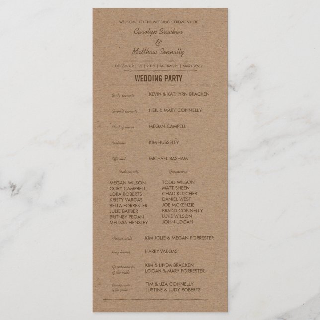 Rustic Kraft Paper Wedding Program (Front)